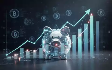 Grafische Darstellung von steigenden Finanzcharts und einem digitalen Sparschwein, das Wachstum und Ersparnisse symbolisiert, mit Elementen digitaler Währung. - Foto: über boerse-global.de