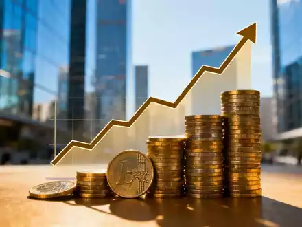 Ein stilisiertes Diagramm, das steigende Finanzströme und Wachstum darstellt, mit Euro-Münzen im Vordergrund. - Foto: über boerse-global.de