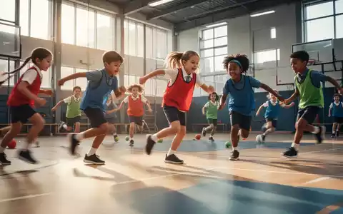 Schülerinnen und Schüler in einer Sporthalle, die unter der Aufsicht eines Lehrers Sport treiben. - Foto: über boerse-global.de