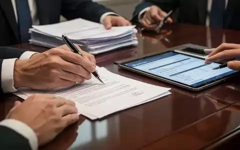 Hände unterschreiben rechtliche Dokumente mit einem Füllfederhalter, umgeben von Finanzpapieren und einem Tablet mit digitalen Formularen. - Foto: über boerse-global.de