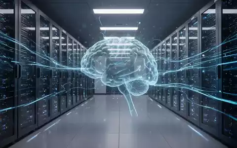 Stilisierter Serverraum mit leuchtend blauen Datenströmen, die fortschrittliche KI und Datenverarbeitung symbolisieren. - Foto: über boerse-global.de