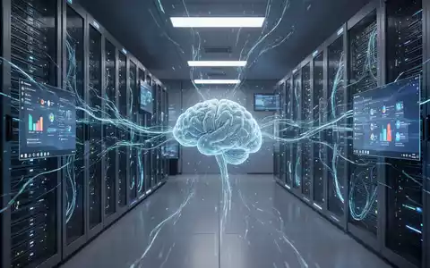 Hochtechnologischer Serverraum mit blauen Lichtspuren, die Microsofts KI-Modelle und Datenverarbeitung darstellen. - Foto: über boerse-global.de