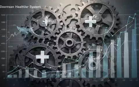 Abstrakte Darstellung des deutschen Gesundheitssystems mit Zahnrädern, Finanzdiagrammen und medizinischen Symbolen, die Reformen und wirtschaftliche Herausforderungen symbolisieren. - Foto: über boerse-global.de