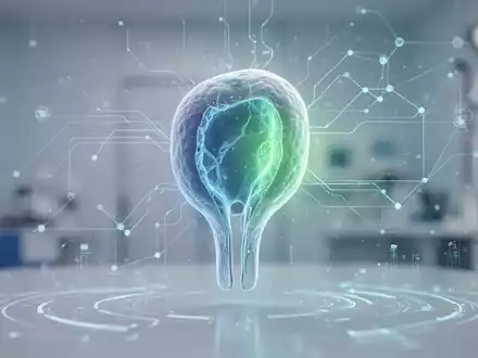 Eine stilisierte, abstrahierte Darstellung einer Prostata, umgeben von leuchtenden digitalen Linien, die neue medizinische Behandlungen und Technologie symbolisieren. - Foto: über boerse-global.de