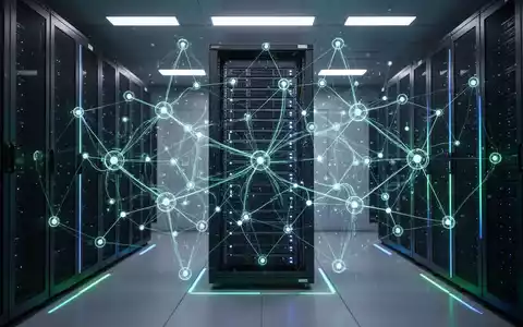 Glühendes Netzwerk digitaler Knoten und Datenströme, um einen Serverschrank zentriert, symbolisiert sichere, selbstgehostete Zusammenarbeit und digitale Souveränität. - Foto: über boerse-global.de
