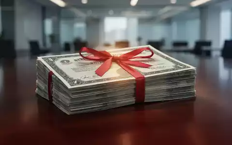Ein Stapel physischer Aktienzertifikate, mit einem roten Band gebunden, auf einem polierten Holztisch. - Foto: über boerse-global.de