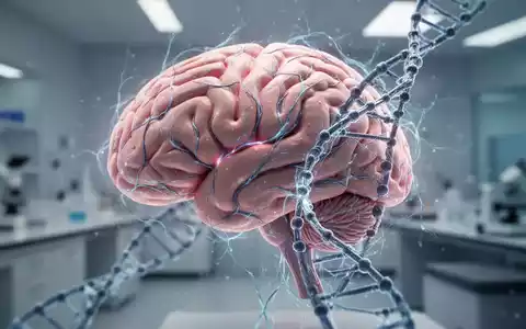 Ein detailliertes Modell des menschlichen Gehirns mit leuchtenden neuronalen Pfaden und abstrakt integrierten DNA-Spiralen. - Foto: über boerse-global.de