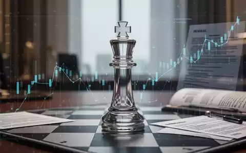 Ein stilisierter gläserner Schachkönig auf einem Schachbrett, umgeben von Finanzgrafiken und juristischen Dokumenten in einem Büro. - Foto: über boerse-global.de