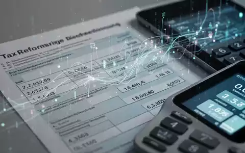 Eine Nahaufnahme eines digitalen Steuerformulars mit Zahlen und Grafiken, einem Taschenrechner und einem Stift, die Steuerreform symbolisieren. - Foto: über boerse-global.de