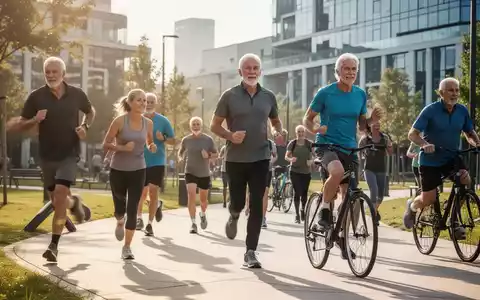 Eine Gruppe von Menschen mittleren Alters, die in einem sonnigen Park sportlich aktiv sind und so ihre Gehirngesundheit fördern. - Foto: über boerse-global.de