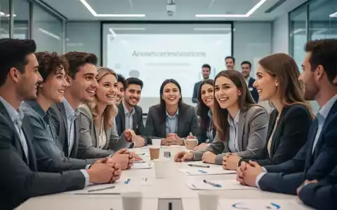 Junge Erwachsene nehmen an einem Azubi-Speed-Dating teil, sprechen mit Unternehmensvertretern in einem modernen Konferenzraum. - Foto: über boerse-global.de