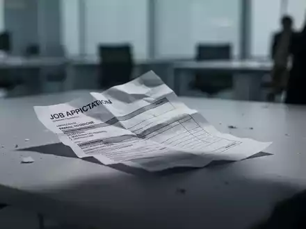Ein zerknülltes Bewerbungsformular liegt auf einem Büroschreibtisch, teilweise im Schatten, der Vernachlässigung symbolisiert. - Foto: über boerse-global.de