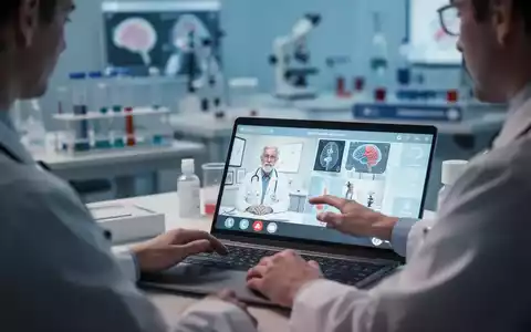 Eine Person nutzt ein Tablet für eine Telemedizin-Sitzung, im Hintergrund verschwommen medizinische Elemente. - Foto: über boerse-global.de