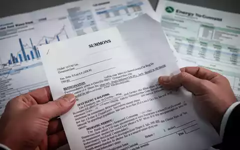Eine Nahaufnahme einer Hand, die ein juristisches Dokument hält, mit verschwommenen Finanzdiagrammen im Hintergrund. - Foto: über boerse-global.de