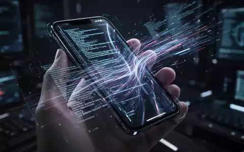 Eine Hand hält ein futuristisches Smartphone mit leuchtendem, abstraktem Interface aus Code und Daten. - Foto: über boerse-global.de