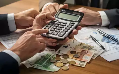 Hände halten einen Taschenrechner über Euro-Geldscheinen und Münzen auf einem Schreibtisch, um finanzielle Reformen zu symbolisieren. - Foto: über boerse-global.de