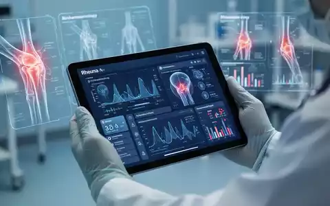 Hände halten ein digitales Tablet mit einer Gesundheits-App, im Hintergrund sind schemenhaft medizinische Diagramme zu sehen, die Forschung und Technologie in der Medizin symbolisieren. - Foto: über boerse-global.de