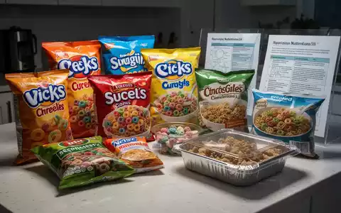 Eine Nahaufnahme von verschiedenen hochverarbeiteten Lebensmitteln wie Snacks, Cerealien und Fertiggerichten auf einer Küchenarbeitsplatte. - Foto: über boerse-global.de