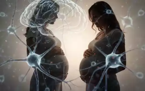Eine Silhouette einer schwangeren Frau, die ihren Bauch berührt, mit stilisierten neuronalen Bahnen im Vordergrund. - Foto: über boerse-global.de