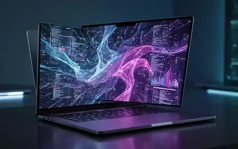 Nahaufnahme eines modernen Laptops mit lebendigem OLED-Bildschirm, der abstrakte digitale Daten zeigt. - Foto: über boerse-global.de
