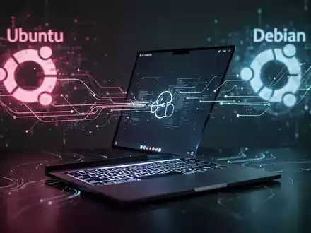 Stilisierter Laptop mit leuchtender Tastatur, verbunden durch abstrakte Datenlinien mit zwei unscharfen Hintergrundelementen, eines verblassend, eines klarer werdend. - Foto: über boerse-global.de