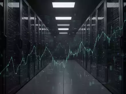 Abstrakte, atmosphärische Darstellung der Datenspeicherbranche mit dunkler Stimmung, die Marktunsicherheit und einen Rückgang symbolisiert. - Foto: über boerse-global.de