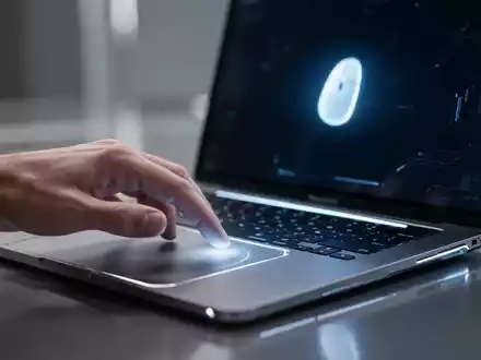 Nahaufnahme einer Hand auf Laptop-Trackpad mit leuchtendem Mauszeiger, symbolisiert eine Tech-Lösung. - Foto: über boerse-global.de
