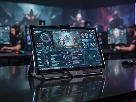 Nahaufnahme eines schlanken, dünnen tragbaren OLED-Monitors mit detaillierten Daten, professioneller, unscharfer Hintergrund. - Foto: über boerse-global.de