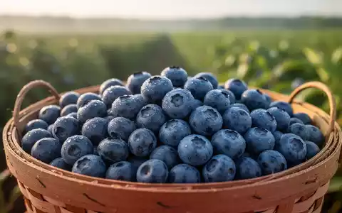 Ein Korb voller frischer, reifer Heidelbeeren, die im Vordergrund glänzen, mit einem unscharfen grünen Feld im Hintergrund. - Foto: über boerse-global.de