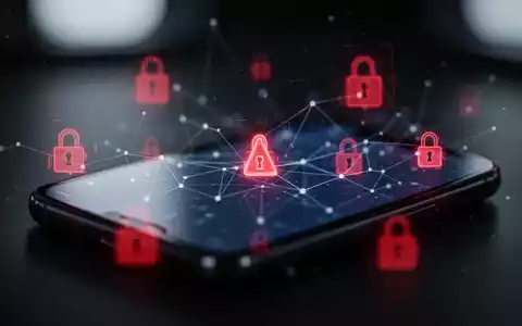 Eine abstrakte Darstellung von Datenfluss und Sicherheitsbedenken, mit einem verschwommenen Smartphone-Bildschirm und roten Warnsymbolen. - Foto: über boerse-global.de