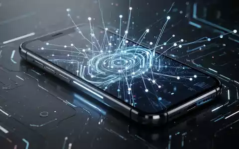 Smartphone mit futuristischem, leuchtendem digitalem Interface aus abstrakten Linien und Knoten, das ein benutzerdefiniertes Betriebssystem darstellt. - Foto: über boerse-global.de