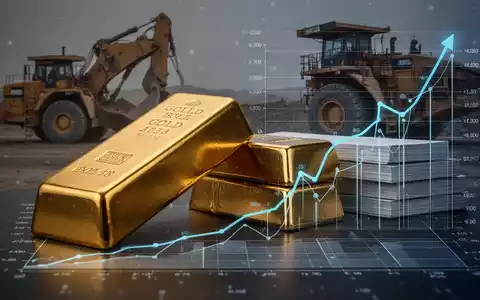Ein glänzender Goldbarren neben Finanzdiagrammen, die einen Aufwärtstrend zeigen, mit Andeutungen von Bergbauausrüstung im Hintergrund. - Foto: über boerse-global.de