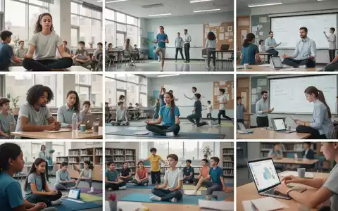 Eine Gruppe von Schülern und Lehrern nimmt an verschiedenen Aktivitäten zur Gesundheitsförderung in einer modernen Schule teil. - Foto: über boerse-global.de