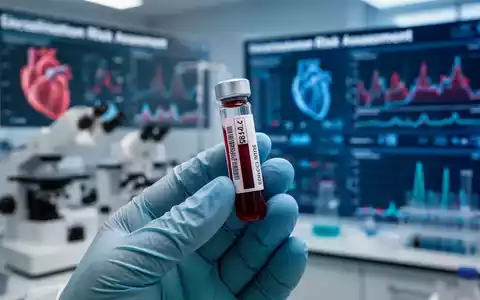 Nahaufnahme eines Blutprobenröhrchens, das von einer behandschuhten Hand in einem Labor gehalten wird, mit verschwommenen medizinischen Geräten im Hintergrund. - Foto: über boerse-global.de