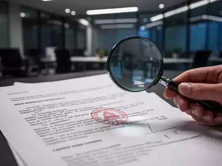 Eine Hand hält eine Lupe über ein teilweise geschwärztes juristisches Dokument mit einem roten Stempel. - Foto: über boerse-global.de