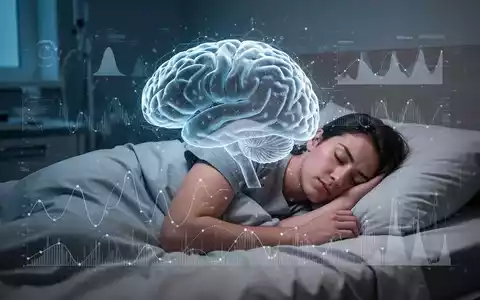 Eine Person schläft in einem Bett, überlagert von einer stilisierten Gehirngrafik mit subtilen Datenvisualisierungen. - Foto: über boerse-global.de