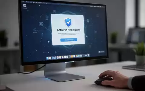 Bildschirm mit aufdringlicher Antiviren-Werbung, Hand über der Maus im Vordergrund. - Foto: über boerse-global.de