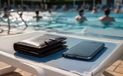 Eine Nahaufnahme einer Geldbörse und eines Smartphones, die unbeaufsichtigt auf einer Sonnenliege in einem Freibad liegen. - Foto: über boerse-global.de