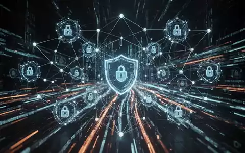 Abstraktes, futuristisches Netzwerk aus KI-Agenten und Sicherheitsprotokollen mit leuchtenden Linien und Knoten. - Foto: über boerse-global.de