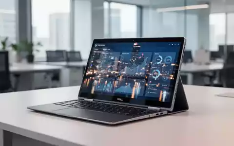 Modernes Dell Latitude 2-in-1 im Tablet-Modus auf einem Schreibtisch in einem hellen Büro, mit Business-Oberfläche. - Foto: über boerse-global.de