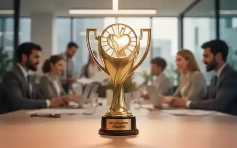 Ein stilisierter Pokal oder eine Auszeichnung, die Gesundheit und Wohlbefinden in einem modernen Büroumfeld symbolisiert. - Foto: über boerse-global.de