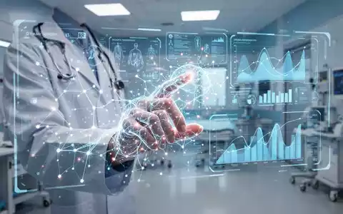 Eine Hand, die mit einer holografischen Anzeige medizinischer Daten interagiert, während ein neuronales Netzwerk im Hintergrund leuchtet. - Foto: über boerse-global.de
