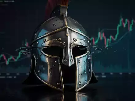 Ein stilisierter, metallischer Gladiatorenhelm spiegelt dezente Lichtwellen wider, mit einem abstrakten Finanzdiagramm im Hintergrund. - Foto: über boerse-global.de