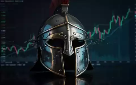 Ein stilisierter, metallischer Gladiatorenhelm spiegelt dezente Lichtwellen wider, mit einem abstrakten Finanzdiagramm im Hintergrund. - Foto: über boerse-global.de