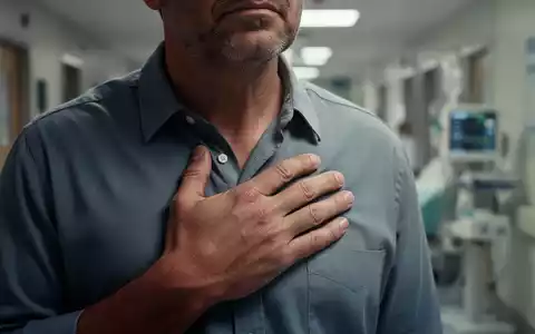 Nahaufnahme einer Hand, die sich dezent an die Brust greift, mit unscharfem medizinischem Hintergrund, der Sorge andeutet. - Foto: über boerse-global.de