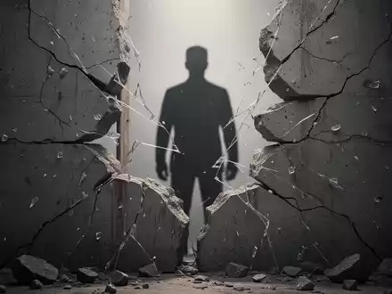 Eine stilisierte Grafik zeigt eine zerbrochene Mauer oder Barriere mit der Silhouette einer Person im Hintergrund. - Foto: über boerse-global.de