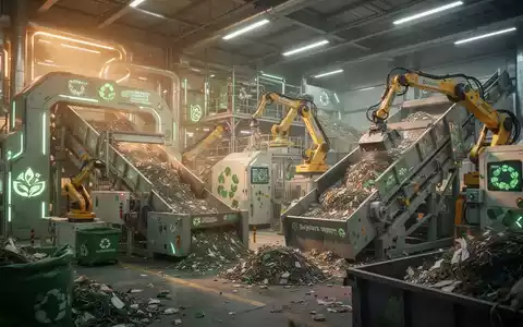 Eine hochmoderne Recyclinganlage mit komplexen Maschinen und hellen Lichtern, die Materialien verarbeitet und Nachhaltigkeit symbolisiert. - Foto: über boerse-global.de