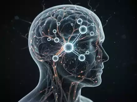 Abstrakte Darstellung eines menschlichen Kopfes mit leuchtenden Neuronenpfaden und einer Molekülgrafik, die Forschung und Therapie symbolisiert. - Foto: über boerse-global.de