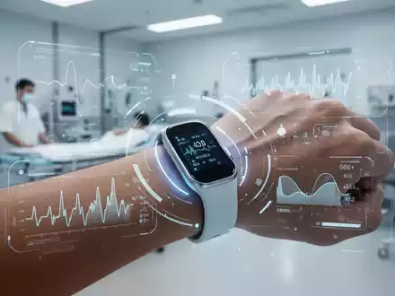 Ein minimalistisches, futuristisches Wearable-Gerät am Handgelenk, das digitale Gesundheitsdaten anzeigt. - Foto: über boerse-global.de