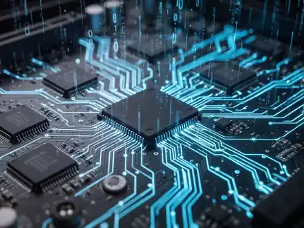 Nahaufnahme eines Computer-Motherboards mit leuchtend blauen Schaltkreisen, symbolisiert Systeminformationen und -überwachung. - Foto: über boerse-global.de
